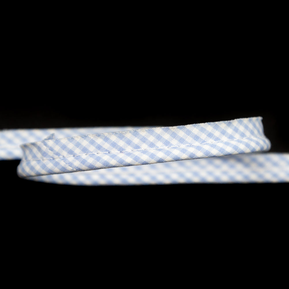 Italian White and Blue Checkered Bias Piping Cord with Lip - 0.375" Detail