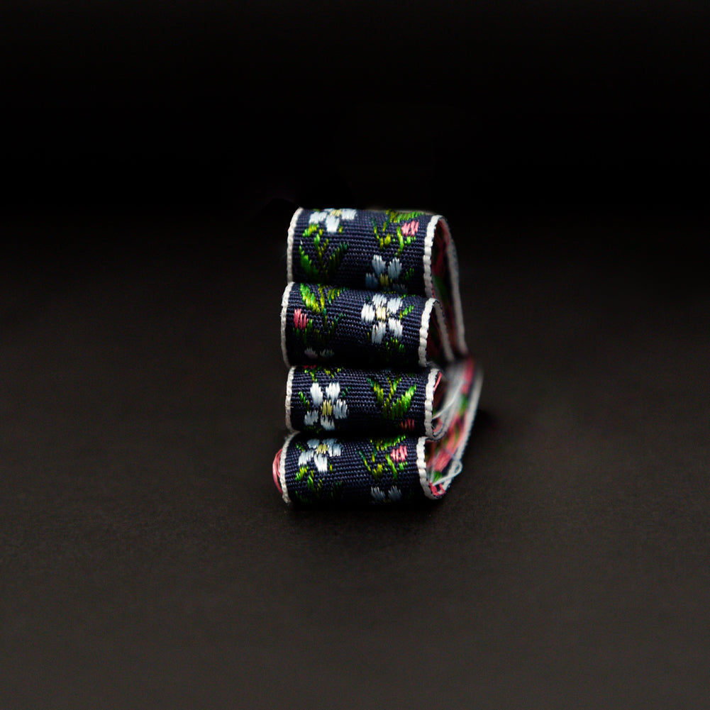 Italian Navy Floral Jacquard Ribbon - 0.625" Detail