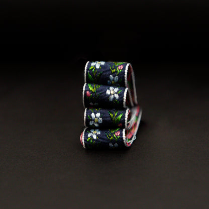 Italian Navy Floral Jacquard Ribbon - 0.625" Detail