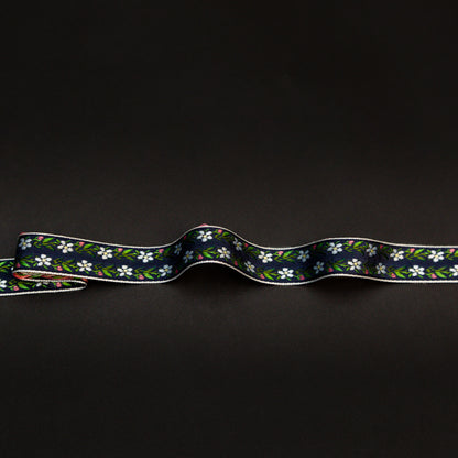 Italian Navy Floral Jacquard Ribbon - 0.625"