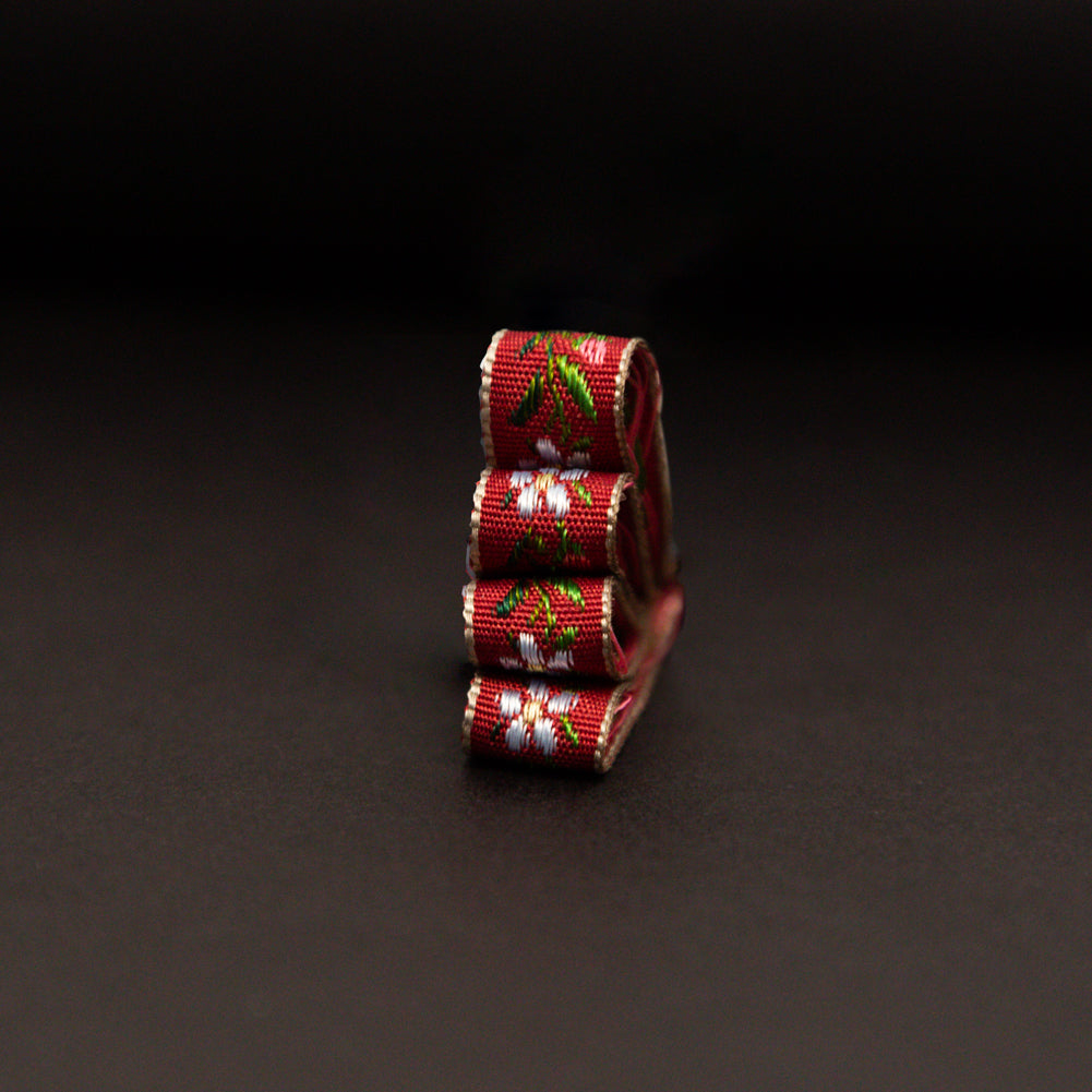 Italian Red Floral Jacquard Ribbon - 0.375" Detail