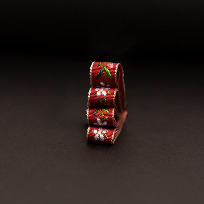 Italian Red Floral Jacquard Ribbon - 0.375" Detail
