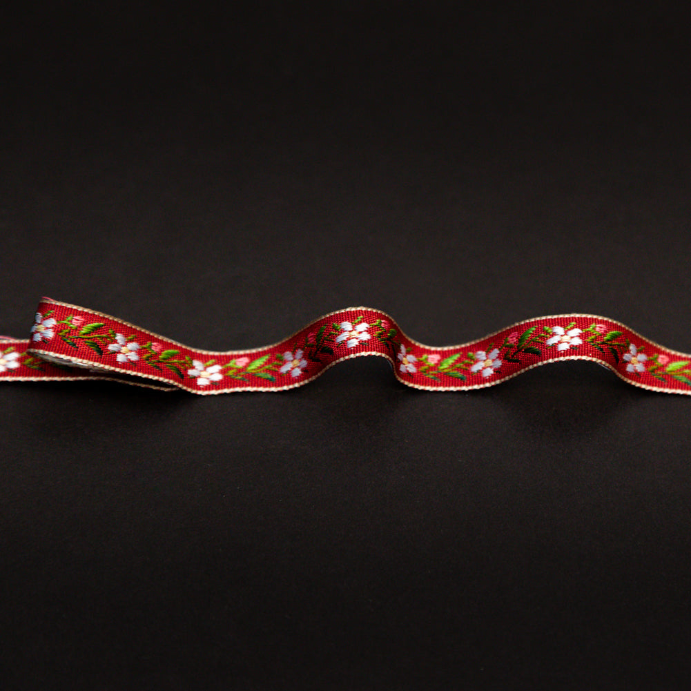 Italian Red Floral Jacquard Ribbon - 0.375"