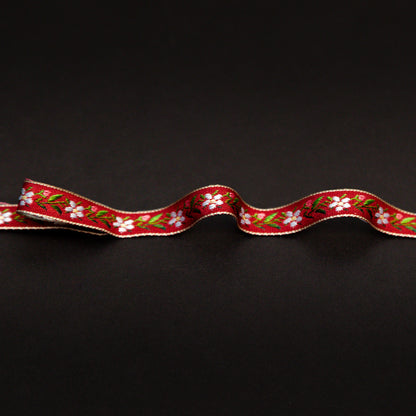 Italian Red Floral Jacquard Ribbon - 0.375"