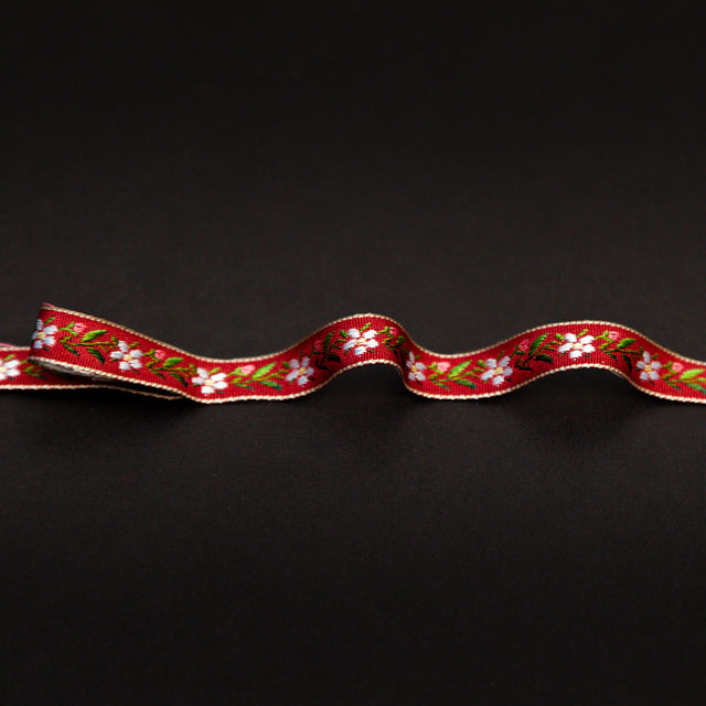 Italian Red Floral Jacquard Ribbon - 0.375"