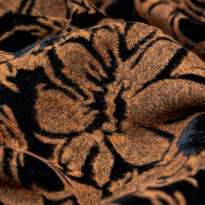 Floral Bonded Wool Knit and Velour - Apricot Buff and Black Detail