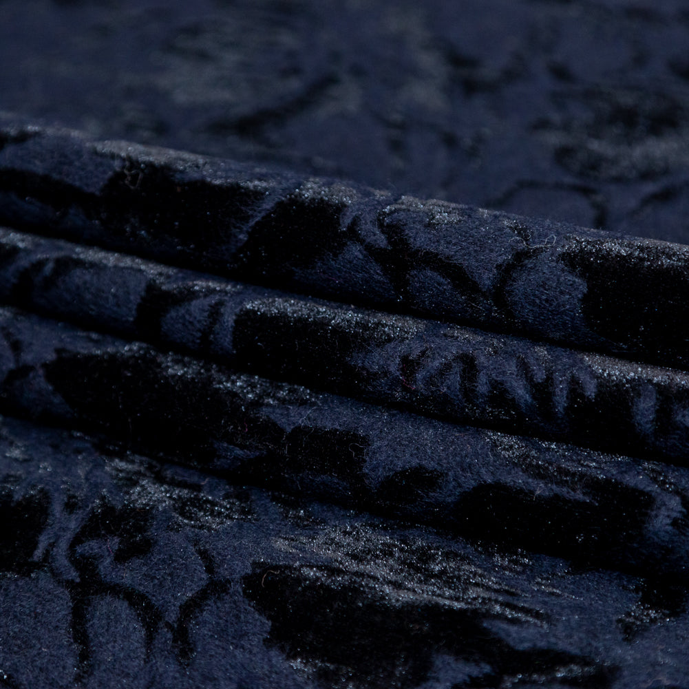 Floral Bonded Wool Knit and Velour - Navy and Black Folded