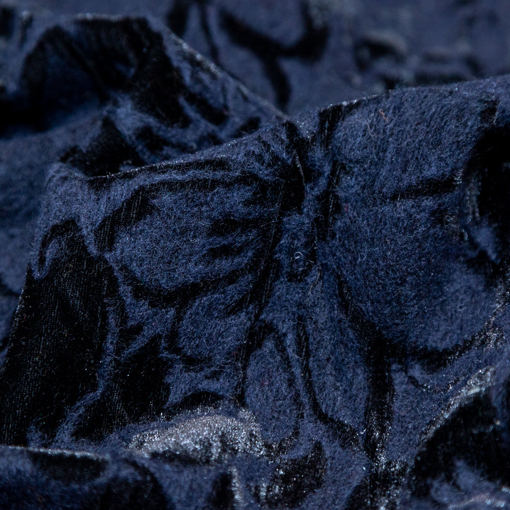 Floral Bonded Wool Knit and Velour - Navy and Black Detail