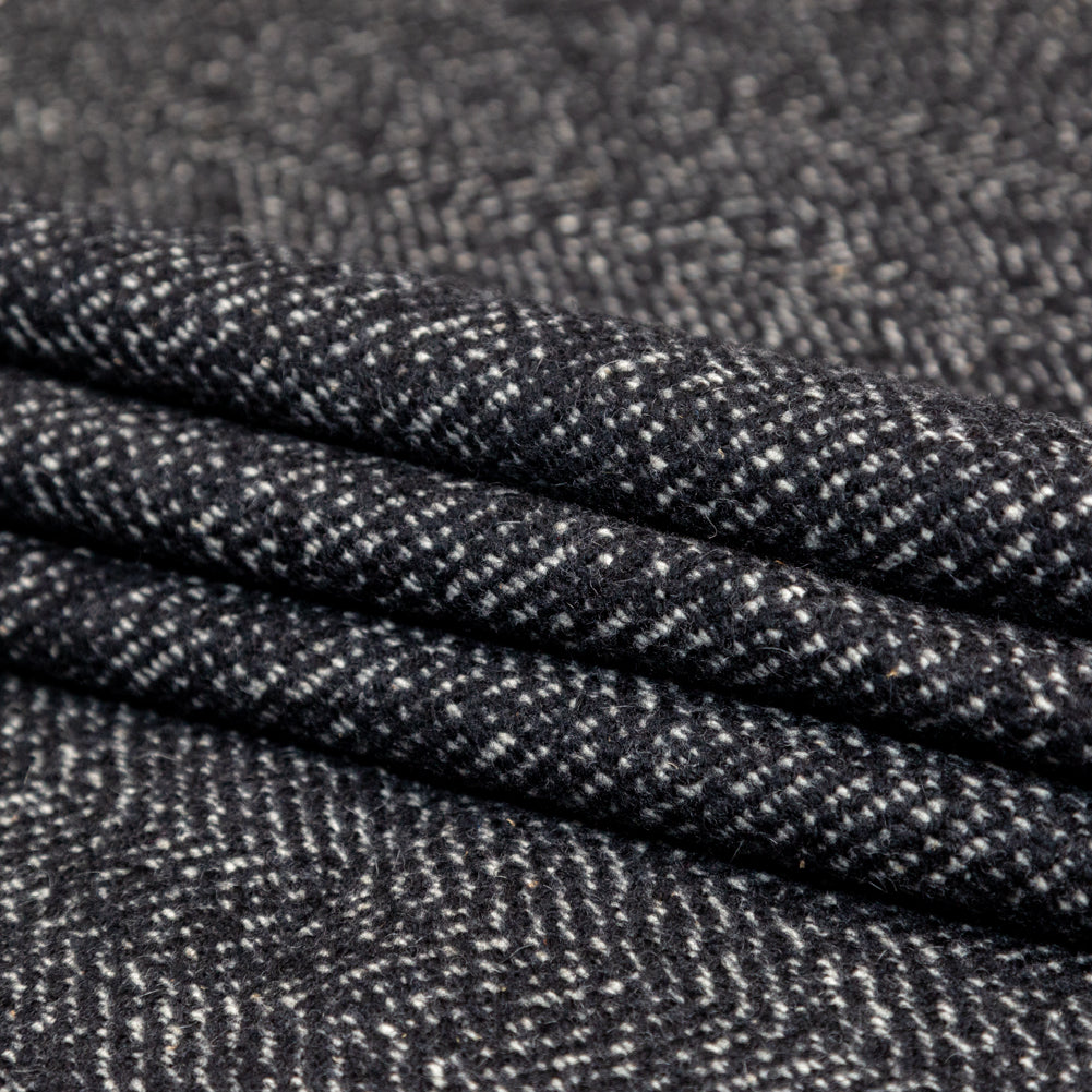 Black and White Herringbone Wool Tweed Folded