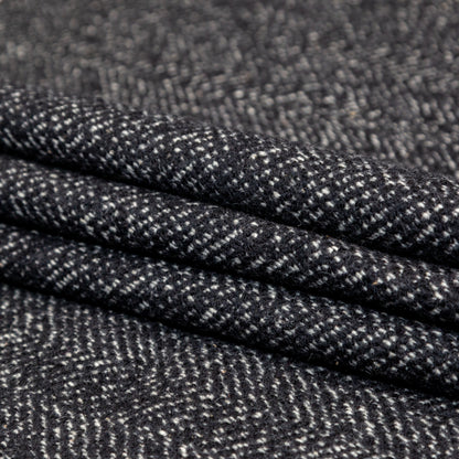 Black and White Herringbone Wool Tweed Folded