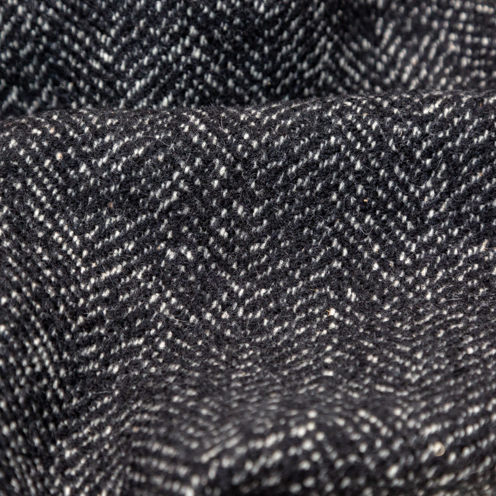 Black and White Herringbone Wool Tweed Detail