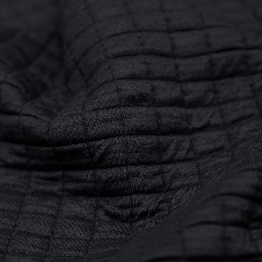 Black Quilted Rayon Knit with Filler and Polyester Knit Backing Detail