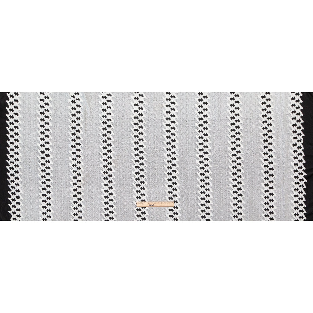 Polyester Lace with Finished Edges - White Lattice Stripes Full