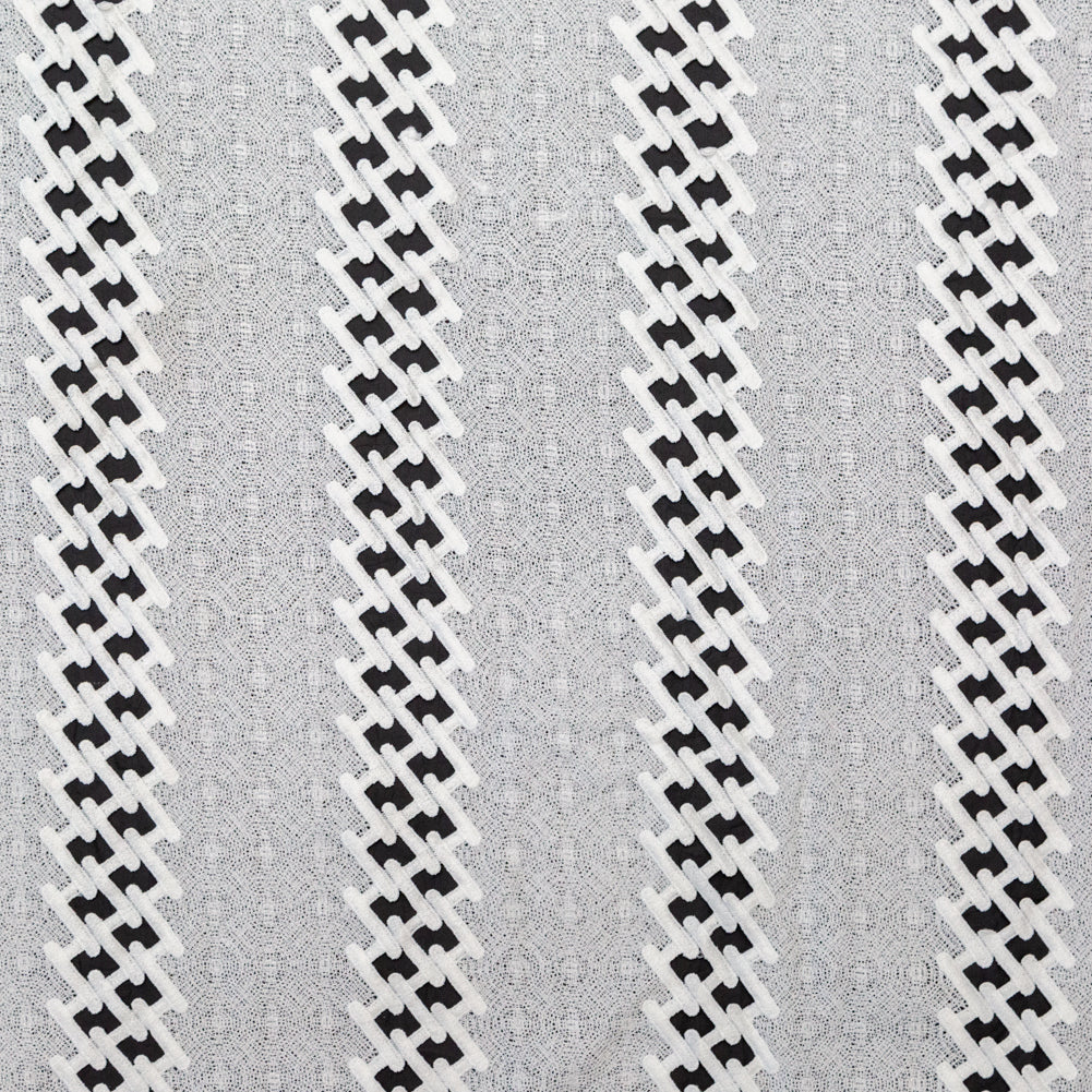 Polyester Lace with Finished Edges - White Lattice Stripes