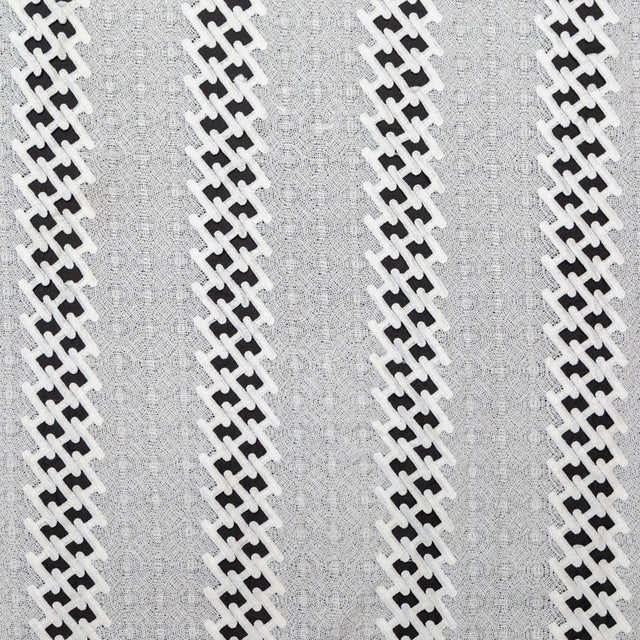 Polyester Lace with Finished Edges - White Lattice Stripes