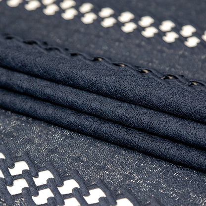 Polyester Lace with Finished Edges - Navy Lattice Stripes Folded