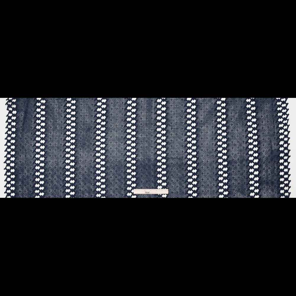 Polyester Lace with Finished Edges - Navy Lattice Stripes Full