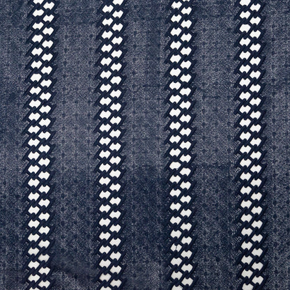 Polyester Lace with Finished Edges - Navy Lattice Stripes