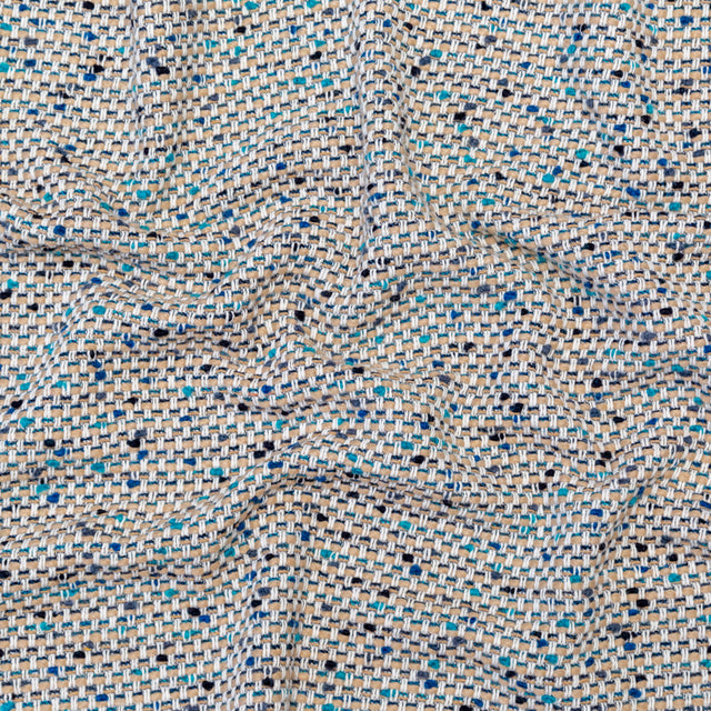 Beige, Blue and White Blended Wool Tweed