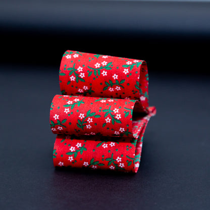 Red, Green and White Floral Christmas Ribbon - 1.875" Detail