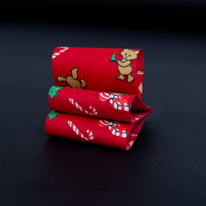 Red Teddy Bear and Christmas Tree Ribbon - 1.875" Detail