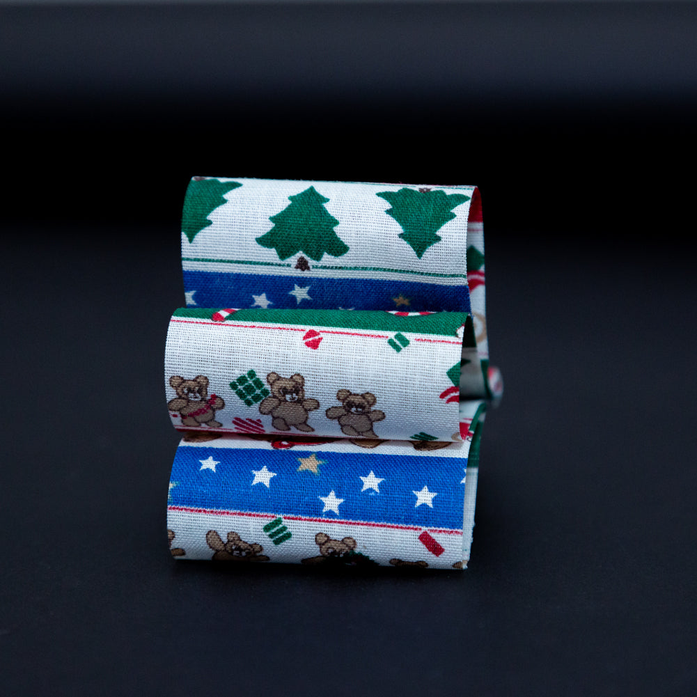 Red, Green and Blue Striped Christmas Ribbon - 1.875" Detail