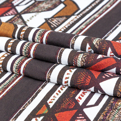 Brown and White Geometric Cotton Woven Folded