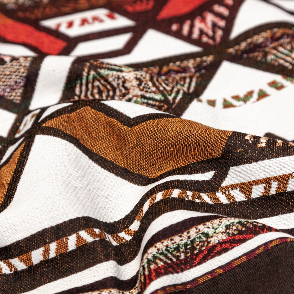 Brown and White Geometric Cotton Woven Detail