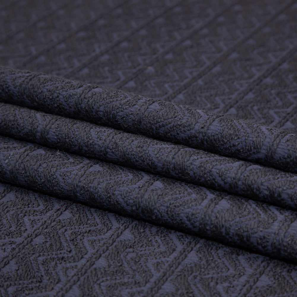 Navy Striped Chevron Wool Jacquard Folded