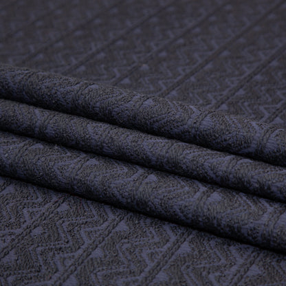 Navy Striped Chevron Wool Jacquard Folded