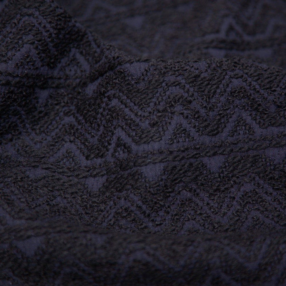 Navy Striped Chevron Wool Jacquard Detail