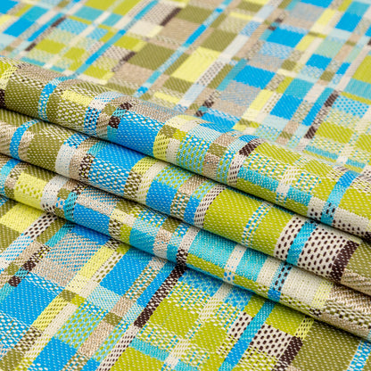 Blue, Green and Metallic Silver Color-Blocked Tweed Folded