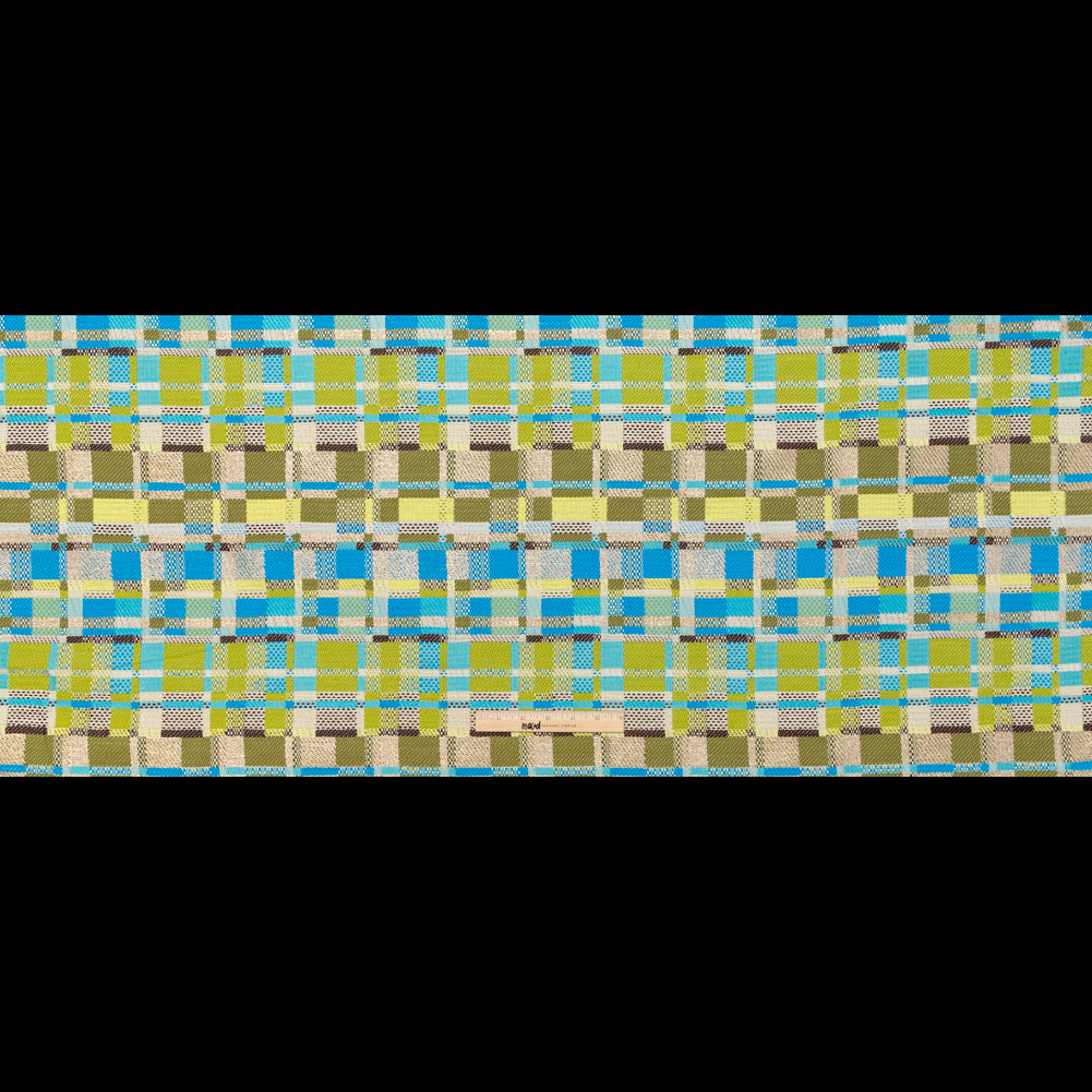 Blue, Green and Metallic Silver Color-Blocked Tweed Full