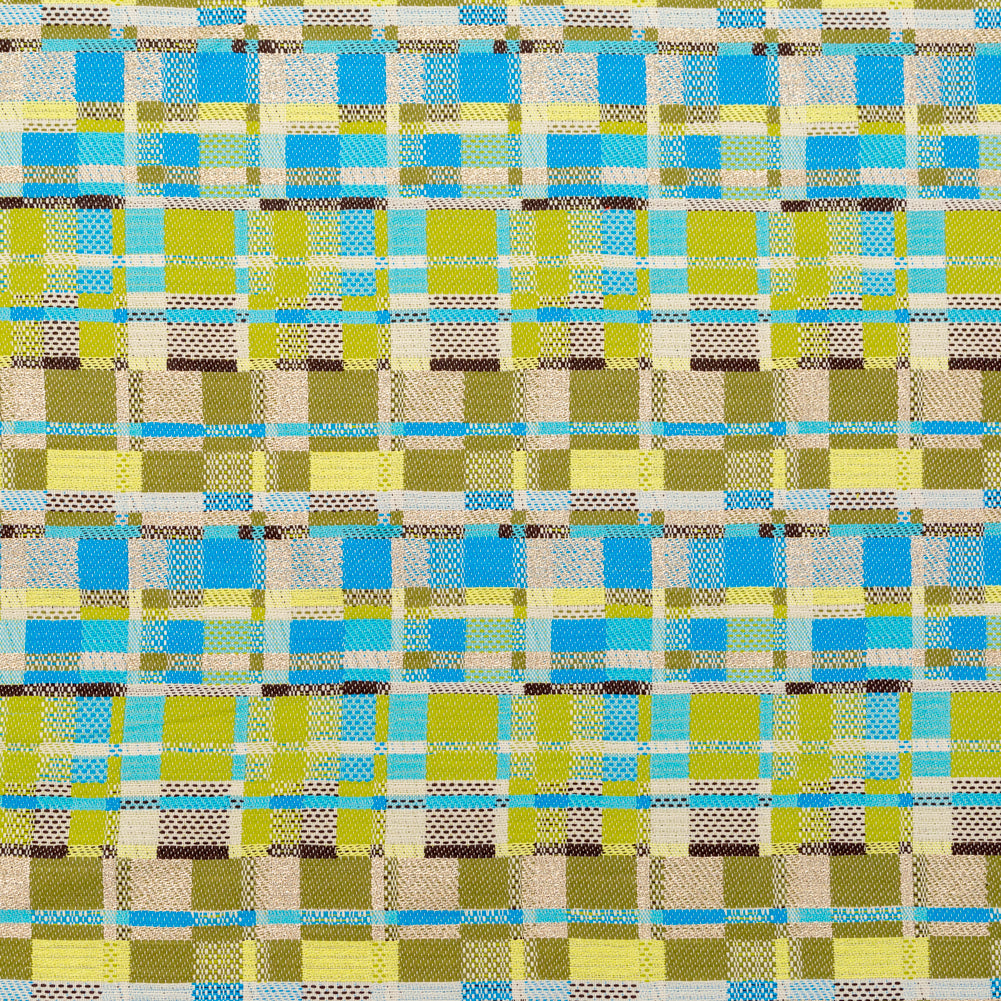 Blue, Green and Metallic Silver Color-Blocked Tweed