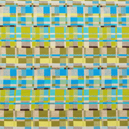 Blue, Green and Metallic Silver Color-Blocked Tweed