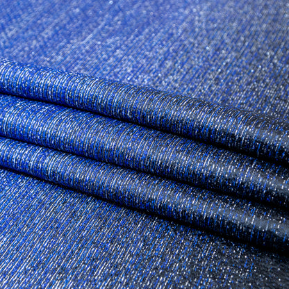 Royal Blue, Black and Metallic Silver Striped Woven Folded