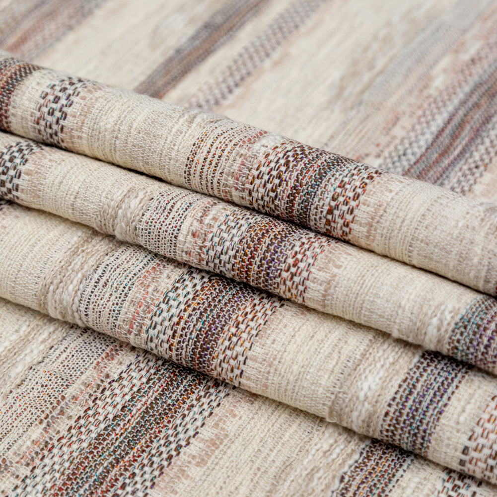 Beige and Rust Striped Cotton Tweed Folded