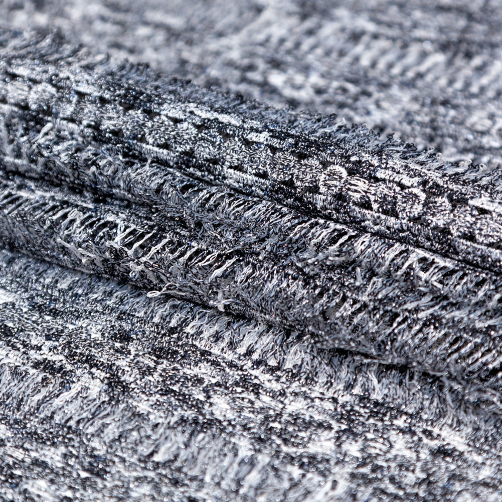 Black, White and Metallic Silver Fringe Lace Folded