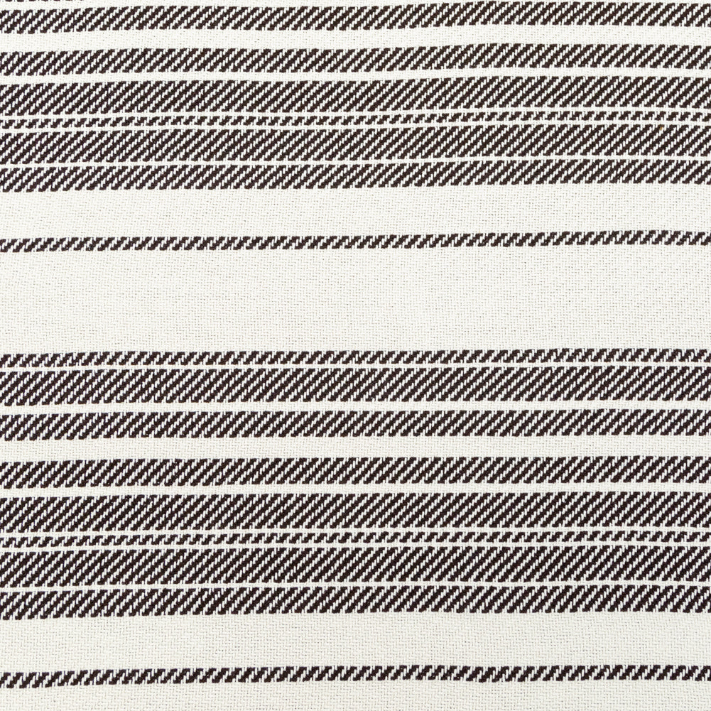 Off-White and Dark Brown Striped Loosely Woven Cotton Twill