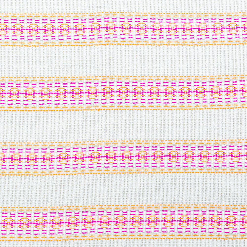 Magenta, Orange and Beige Awning Striped Cotton Tweed