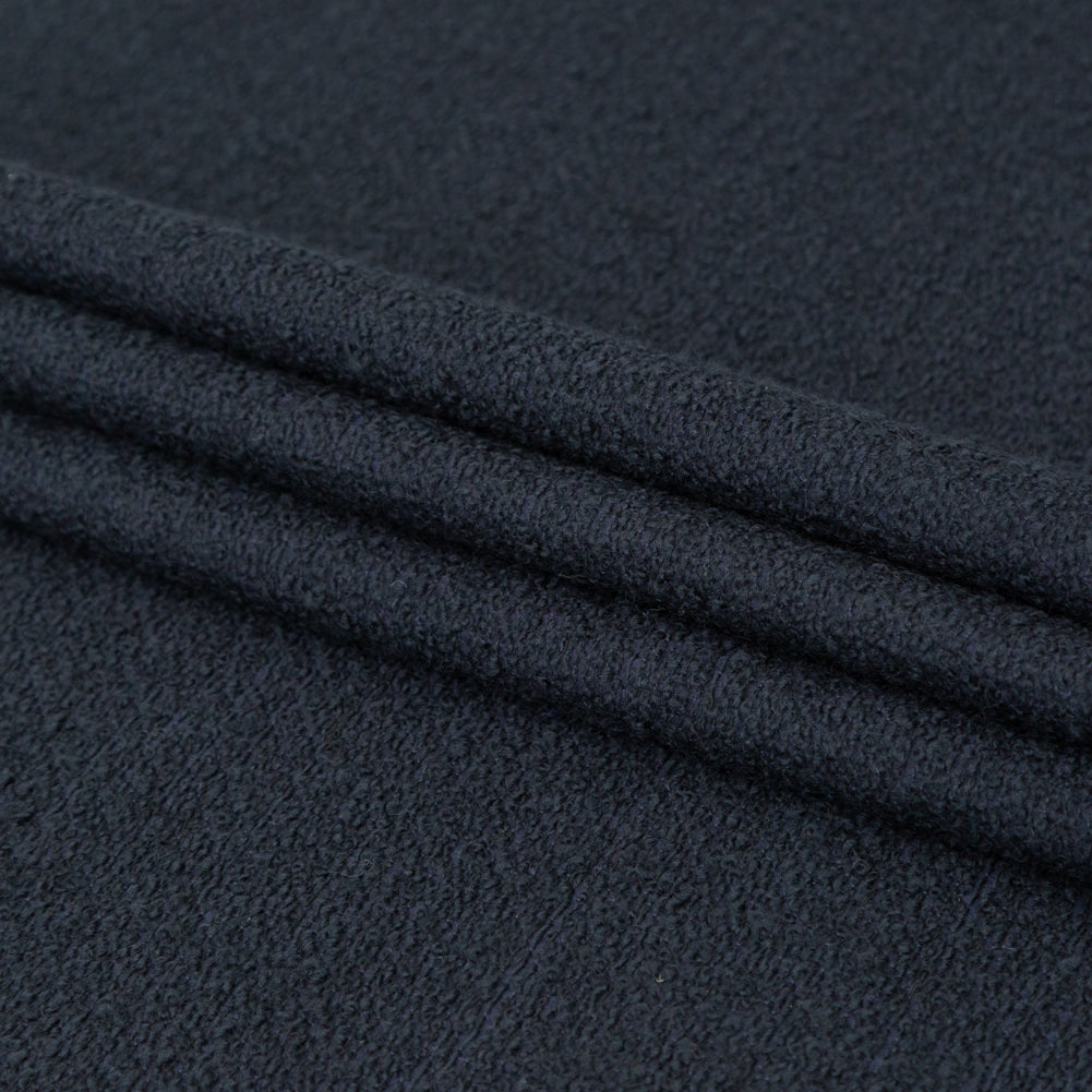 Navy Wool Boucle with a Cotton Backing Folded