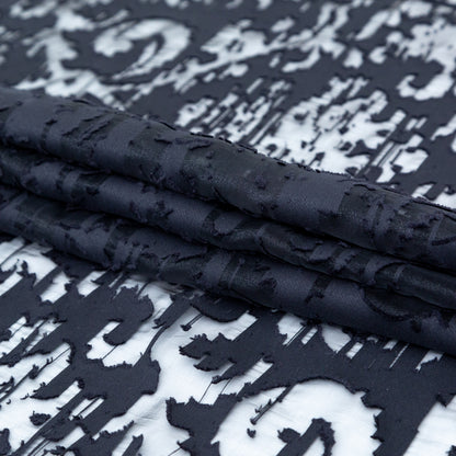 Shimmering Black Abstract Organza Burnout Folded