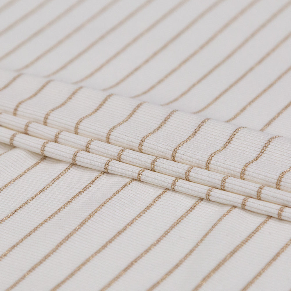 White and Metallic Gold Striped Rib Knit Folded