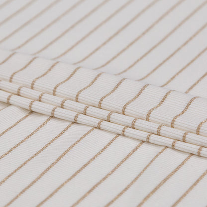 White and Metallic Gold Striped Rib Knit Folded