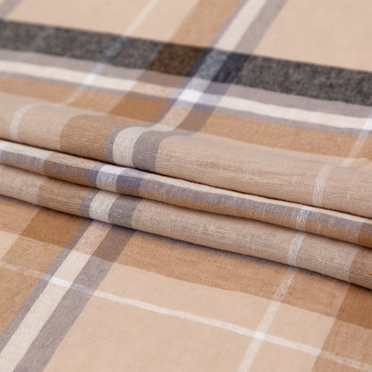 Beige Plaid Cotton Gauze Folded