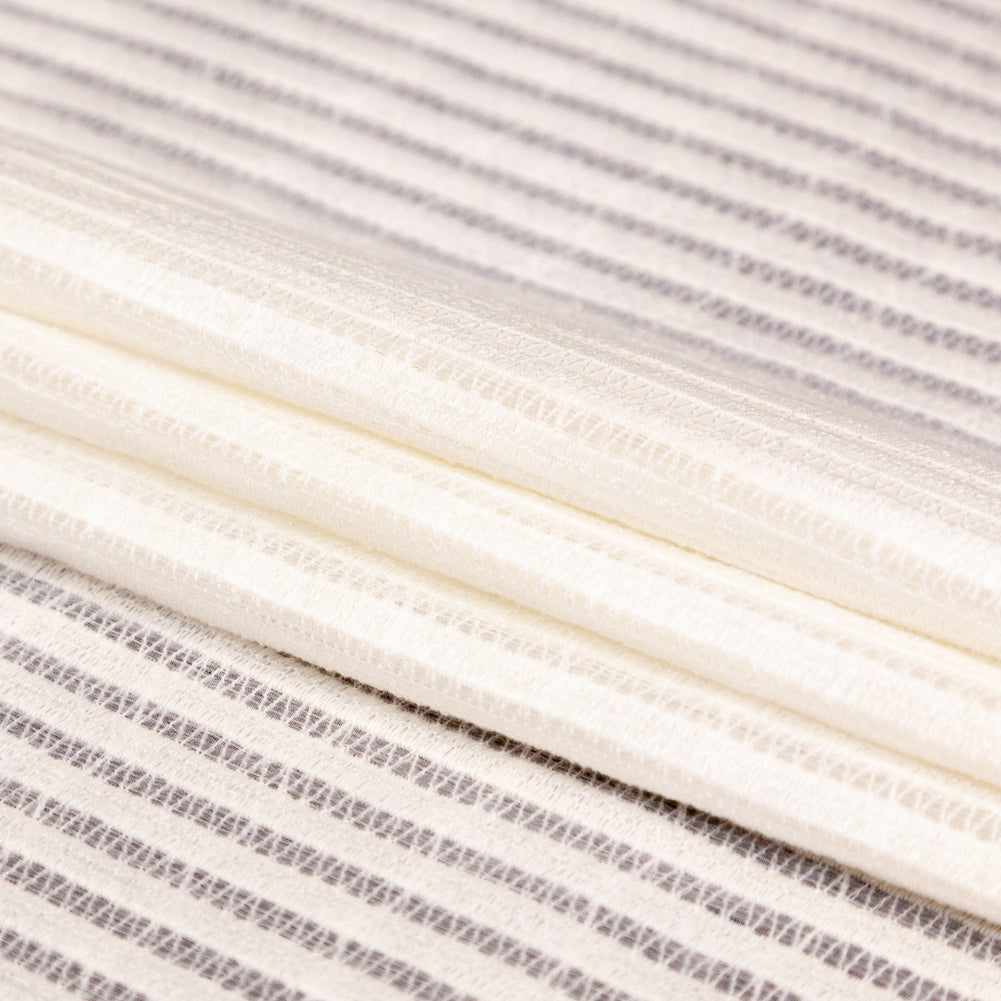 White Cotton Striped and Embroidered Crinkled Chiffon Folded