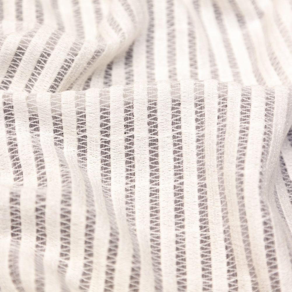 White Cotton Striped and Embroidered Crinkled Chiffon Detail