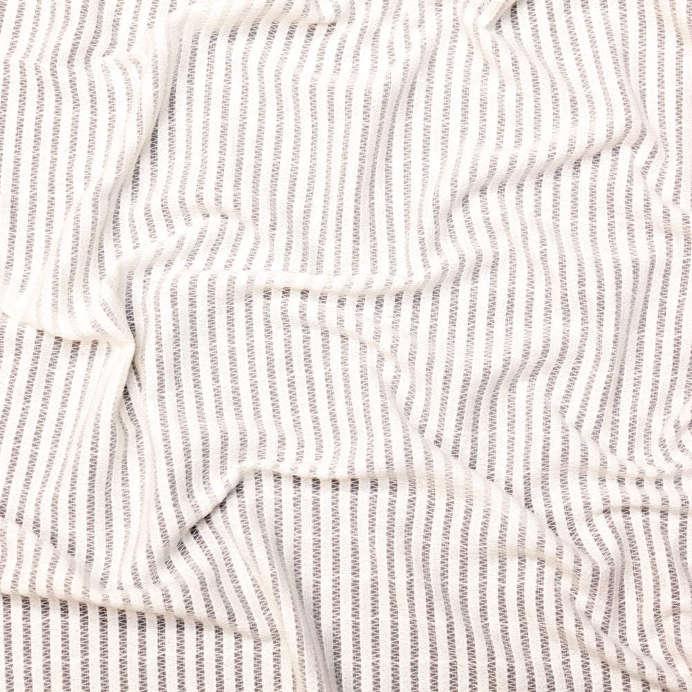 White Cotton Striped and Embroidered Crinkled Chiffon