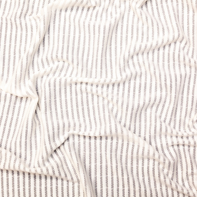 White Cotton Striped and Embroidered Crinkled Chiffon