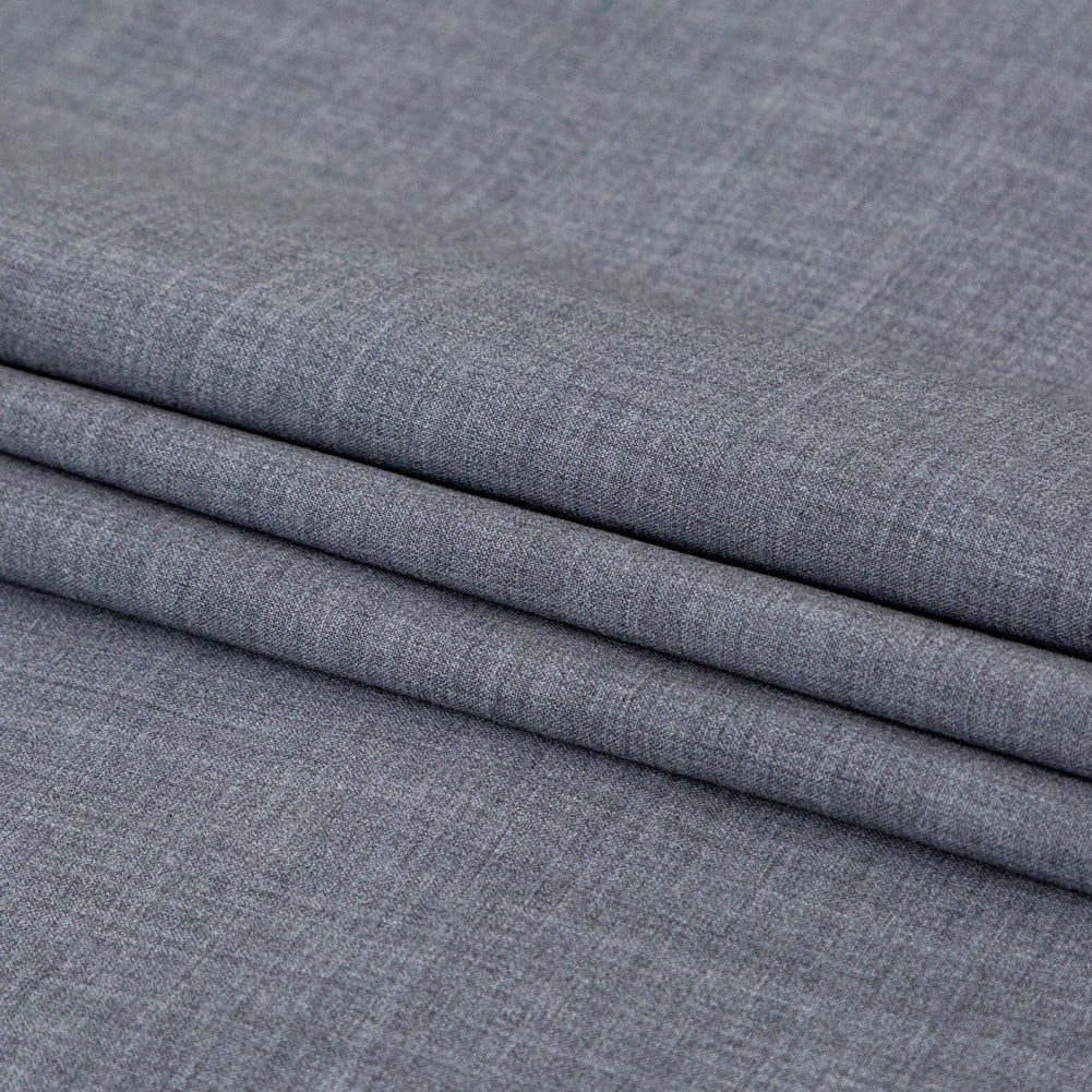 Italian Heathered Gray Stretch Wool Suiting Folded